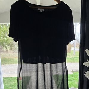 Leith Cropped Black Sheer Overlay Short Sleeve Top Size Medium Women's